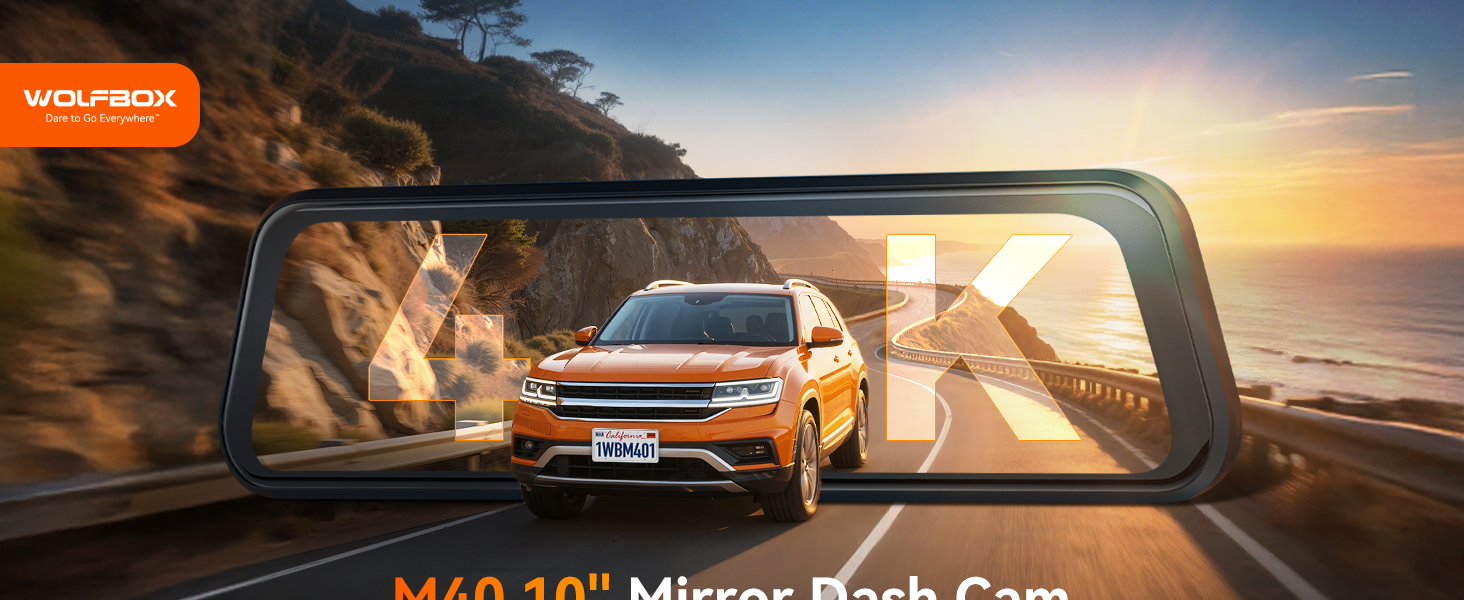 Advertisement showing orange SUV driving along coastal road at sunset, with dramatic ocean view in background.