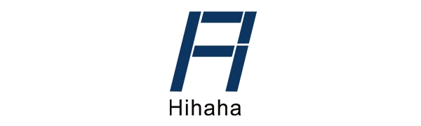 A stylized blue letter 'A' logo design with angular shapes. The word 'Hihaha' is written below in black text.