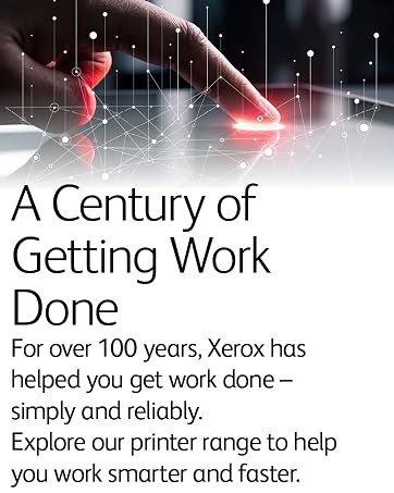 Text reads 'A Century of', 'Getting Work', 'Done'. Marketing sequence showing text overlaid on abstract light patterns and backgrounds.