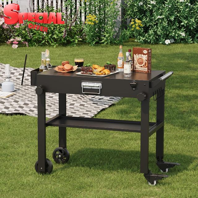 GarveeHome Heavy Duty Portable Grill Cart for Blackstone Griddles – Folding Outdoor BBQ Trolley – Stainless Steel Tabletop – Locking Wheels – Fits 17" & 22" Griddles – Great for Camping