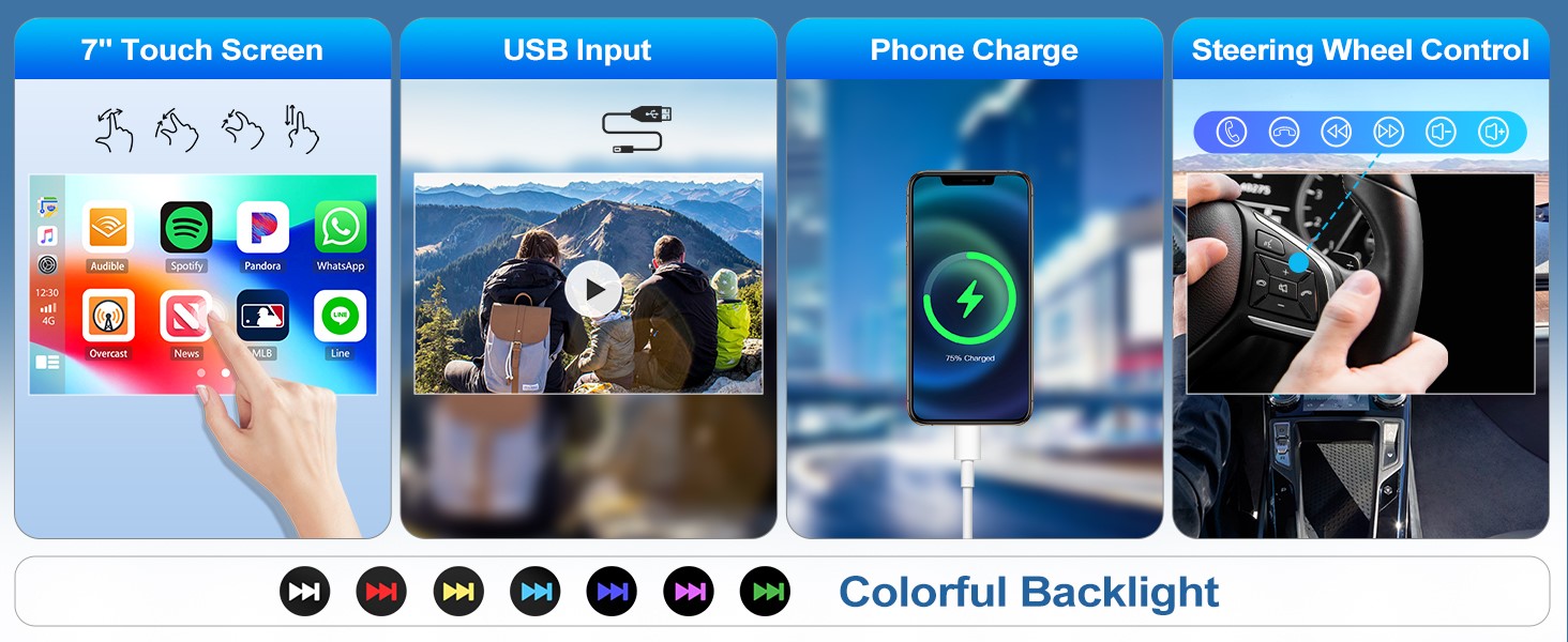 Software interface showing menu options with colorful icons and navigation elements, featuring a backlight indicator and multiple control sections.