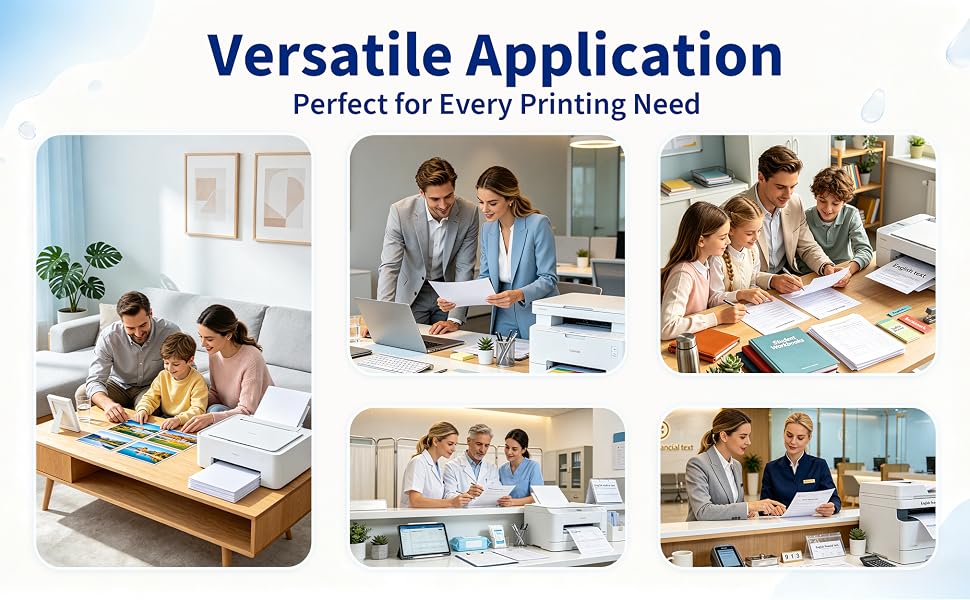 Text reads "Superior Print Quality" with icons showing "HD Print", "Colors", "No Smudge", and "Durability". Image displays printing equipment with control buttons and sample printed materials demonstrating print features.