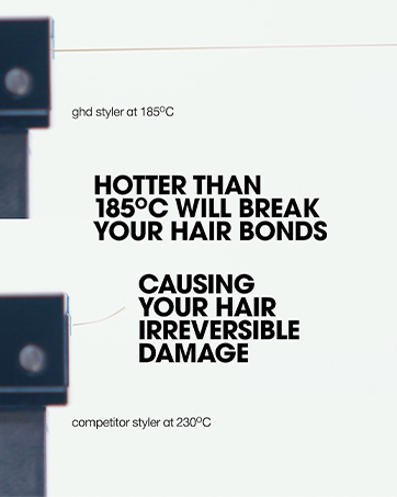 Text reads 'PERFECTION TAKES PLATES'. Woman with long dark hair wearing black coat and gloves against red background. Beauty or cosmetics product advertisement.