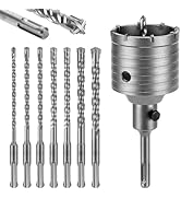 WADEO 7-Pcs 160mm SDS Plus Drill Bit + Ø68mm SDS Hole Saw Set, Carbide Masonry Drill Bits, for Co...