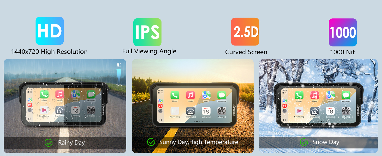 Text reads: 'HD', 'IPS', '2.5D', '1000' with smartphone screen display comparisons showing different viewing angles and screen qualities.