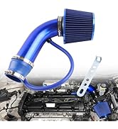Black cylindrical air filter assembly with multiple connecting rings shown disassembled, displaying automotive intake system components.