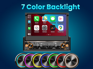Text reads '7 Color Backlight'. Mobile device or screen displaying colorful backlight options against a dark blue background.