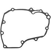 Black automotive gasket or seal with irregular shape and multiple mounting points, appears to be an engine component.