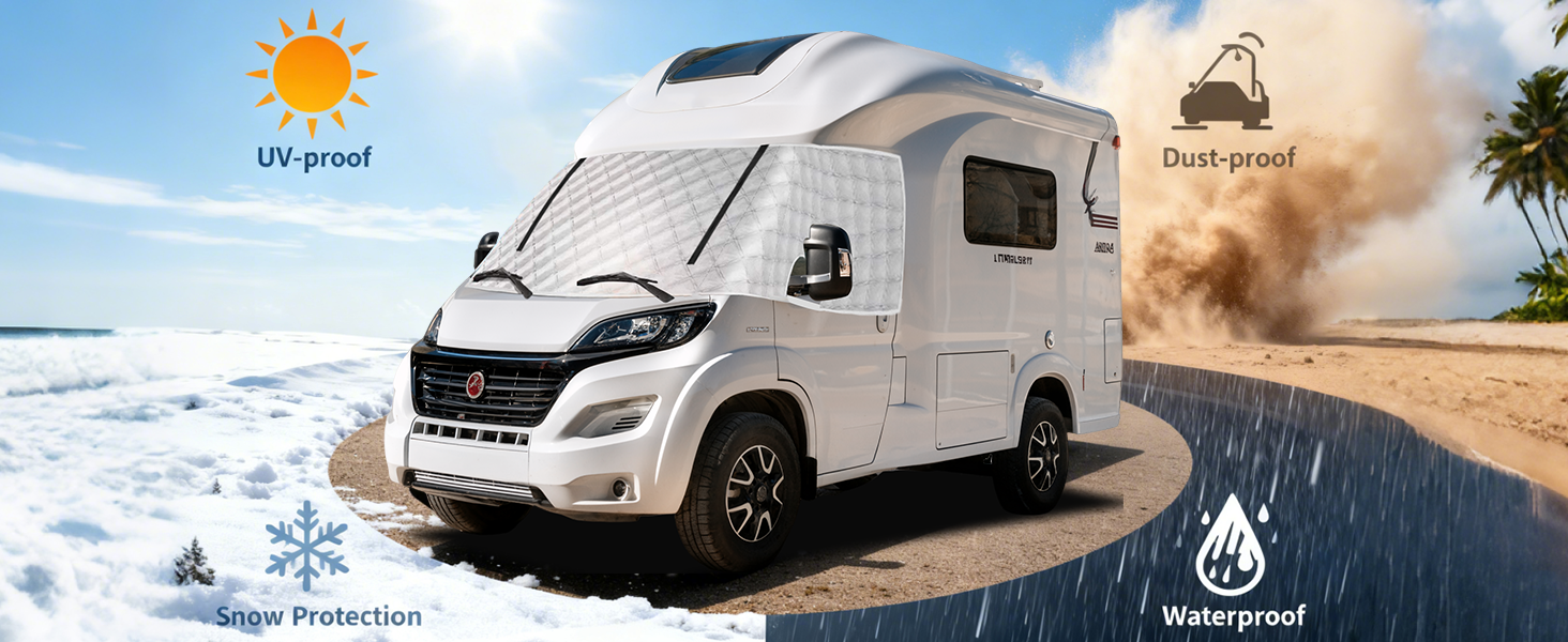 White delivery van or commercial vehicle shown from multiple angles with orange text elements visible on its exterior.