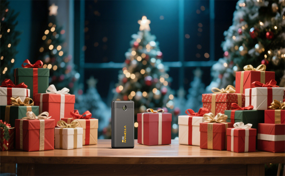 Text reads 'Pocket-Sized Powerhouse' and '24-Month Peace of Mind'. Multiple views of a portable power bank or charging device shown in dark and illuminated settings.