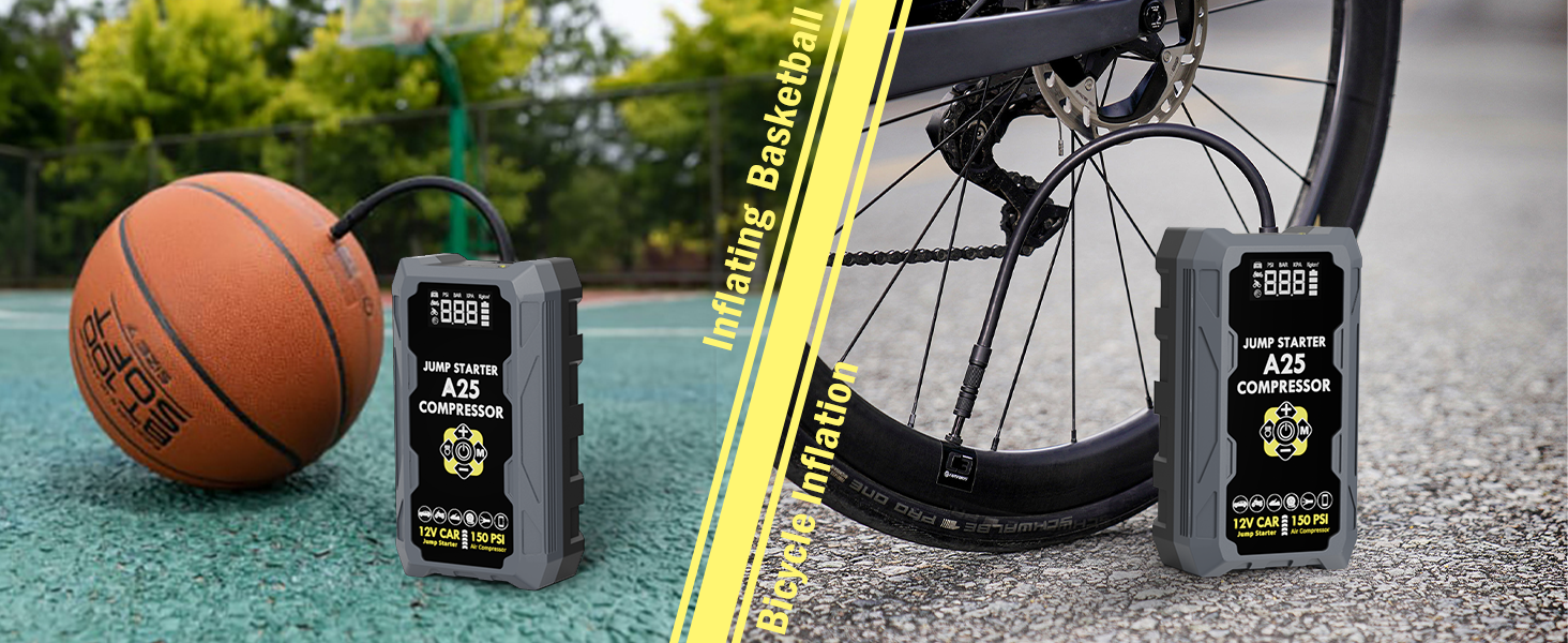 Text reads '150PSI'. Close-up of tire and rim with black aerosol product being applied.