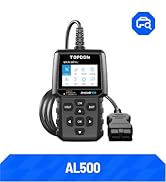 TOPDON AL400 automotive diagnostic scanner device with LCD screen display, control buttons, and OBD2 connector cable for vehicle diagnostics.