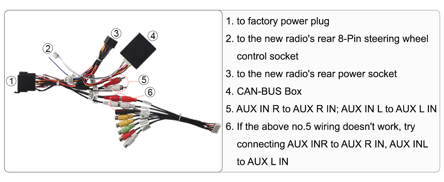 Wiring diagram showing numbered connection instructions for power plug and cable connections. Black and red wires with connectors arranged against white background.