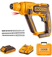 INGCO 20V Brushless Rotary Hammer Drill, 2.5J, 0-1100RPM, SDS Plus Chuck System, 26mm in Concrete...