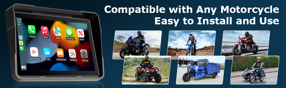 Text reads 'Wireless Bluetooth Connection'. Technical diagram showing smartphone and motorcycle display connectivity steps with blue interface elements