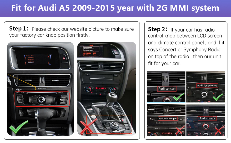 Car infotainment system interface comparison. Left shows CarPlay-style system, right shows OEM system. Text describes one-button switching between systems.