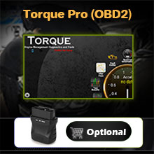 Car dashboard interface showing DVR input screen with traffic footage and optional accessory indicator.