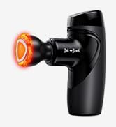 Black electronic foot massager with visible red heating elements. Compact design with curved top surface.