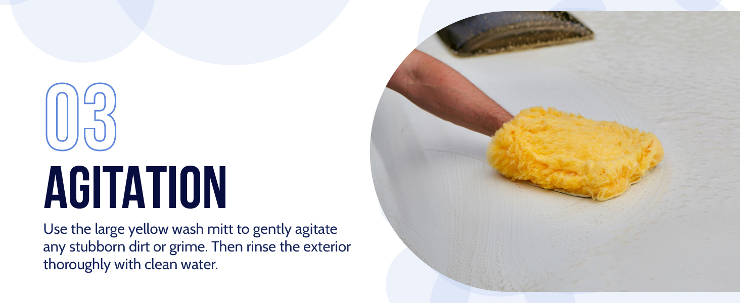 Text reads '03 AGITATION'. Image shows a finger pressing down on yellow dough or butter against a white surface.