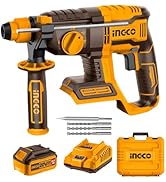 INGCO Lithium-Ion 20V Brushless Rotary Hammer, 4.5J, 930RPM, 4400BPM, 3IN1 Function Adjust Knob, ...