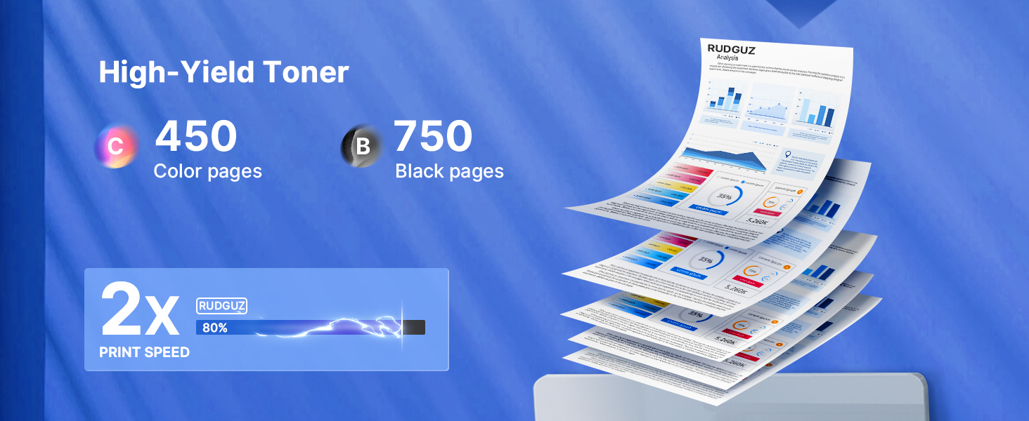 Text reads 'RUDZU's latest ink', 'Premium printing heads for strong subcutaneous', 'Color' and 'Black' with product color palette swatches displayed on blue background.