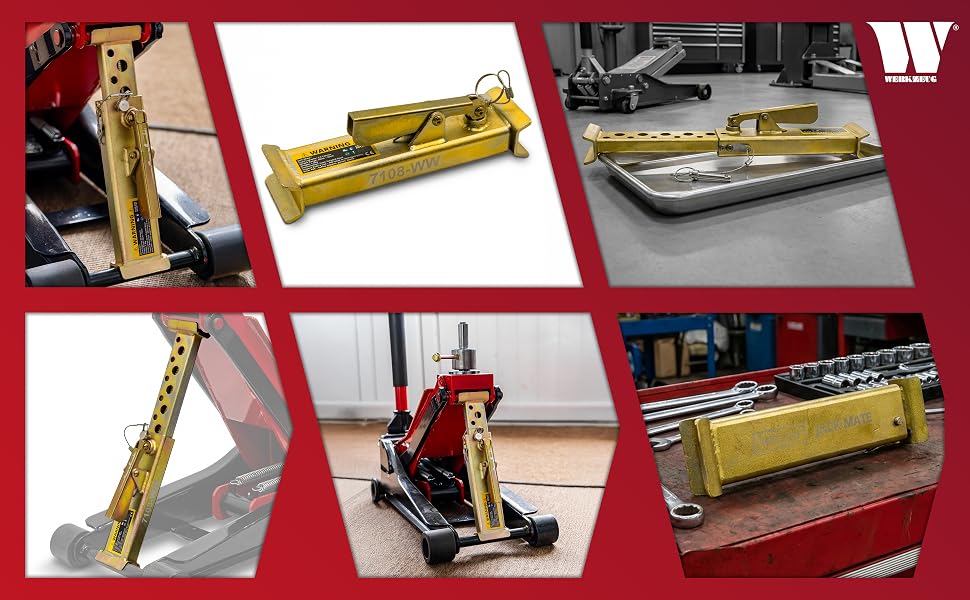 Collection of product images on red background showing various angles and installation steps of what appears to be a mounting system or hardware.