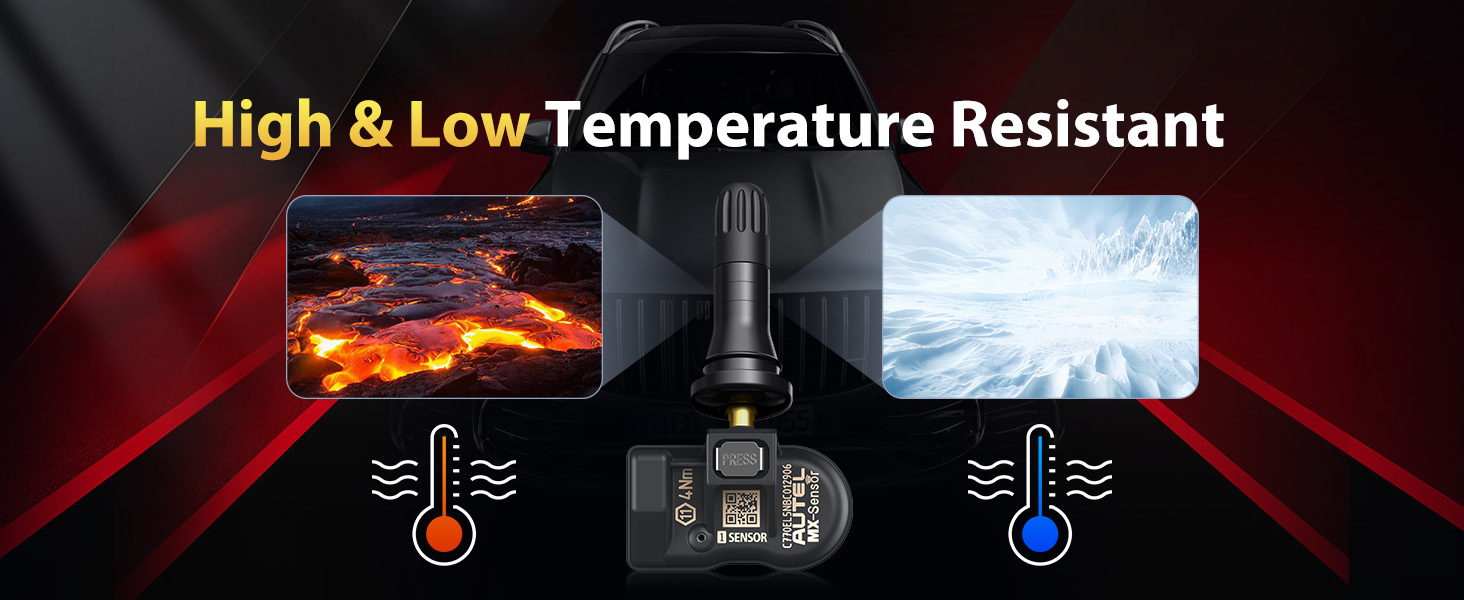 Product temperature resistance demonstration showing high heat and cold resistance with thermometer icons and red/blue temperature indicators.