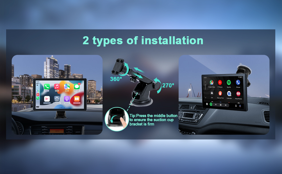 Car dashboard interface displays showing various navigation and entertainment screens with menu options and map views.