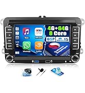 Vehicle dashboard display showing infotainment system with smartphone interface. Digital screen displays app icons and navigation menu against car interior background.