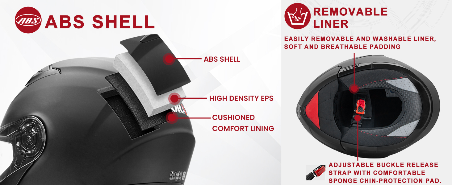 Text reads 'DOUBLE' and 'VISOR'. Product images showing black motorcycle or sports helmet with visor system from multiple angles.
