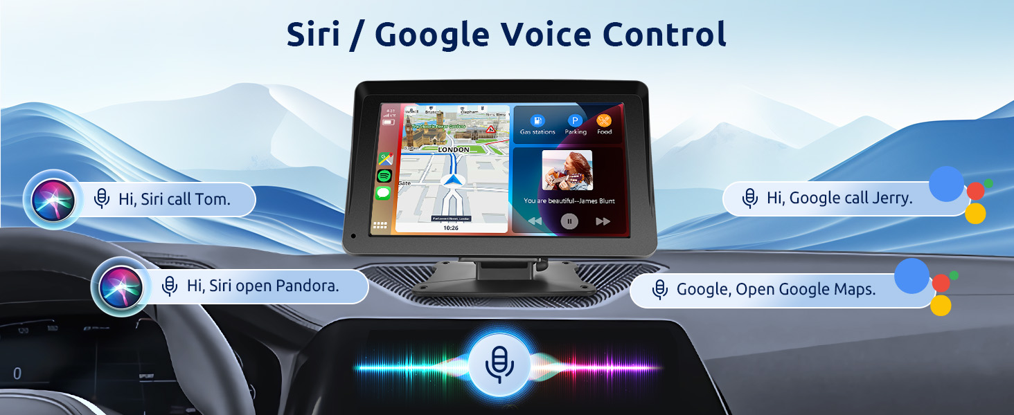Portable Car Radio Wireless CarPlay Screen Android Auto Screen, Rimoody 7 Inch Touchscreen