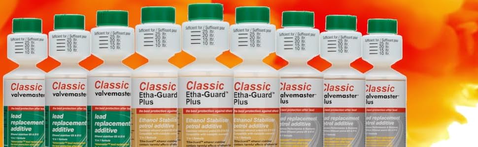 Row of colorful product boxes with orange, green, and blue packaging displayed against orange and yellow flame background. Product containers lined up horizontally.