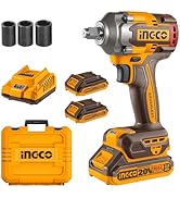Ingco Cordless Impact Wrench 850Nm Nut-Busting Torque1000Nm, with Brushless Motor 1/2Inch 20V Bat...