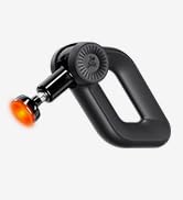 Handheld massage device with black handle and spherical head. Red light visible on the device, suggesting electronic functionality.