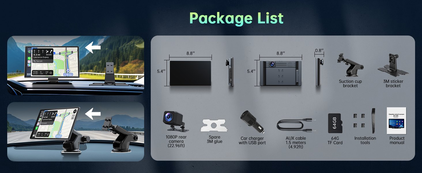 Text reads 'Package List'. Technical product diagram showing multiple components and specifications of an electronic or mechanical device.