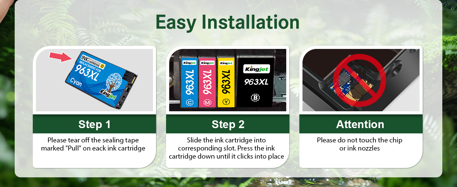 Three-step installation guide for electronic device, showing card insertion sequence with warning symbol in final step.