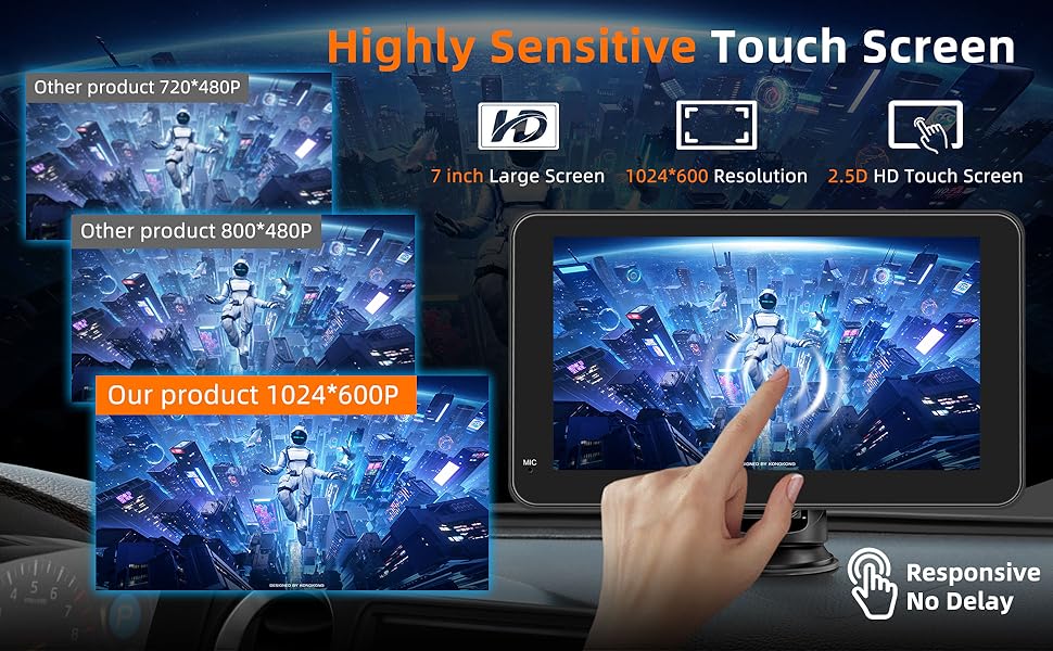 Text reads "Support 4 Ways of Audio Output", "Built-in Speaker", "FM Transmission", "Bluetooth", "Aux in Car Audio". Graphic showing four connectivity methods with icons for speaker, radio wave, Bluetooth symbol, and car audio input.