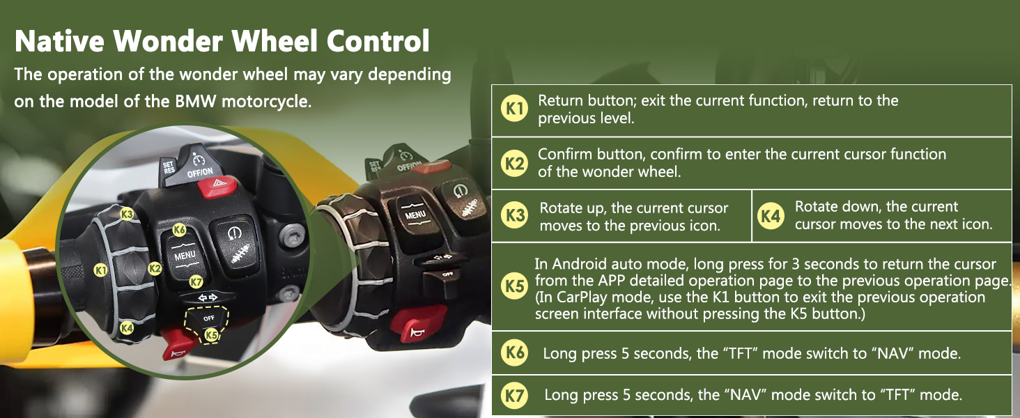 Text reads 'Native Wonder Wheel Control' followed by technical instructions and control diagrams for device operation.