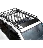 TANGZON 123 x 102 x 14cm Roof Rack Basket, Universal Steel Rooftop Cargo Carrier with Wind Fairin...