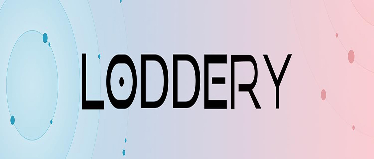 Text reads 'LODDERY'. Large text display on gradient pink and blue background with minimalist aesthetic.