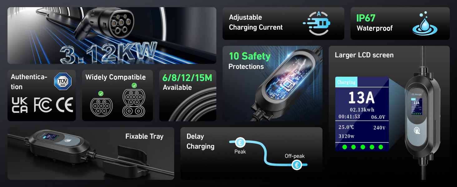 Technical product interface display showing digital screens with wireless connectivity indicators and charging status information.