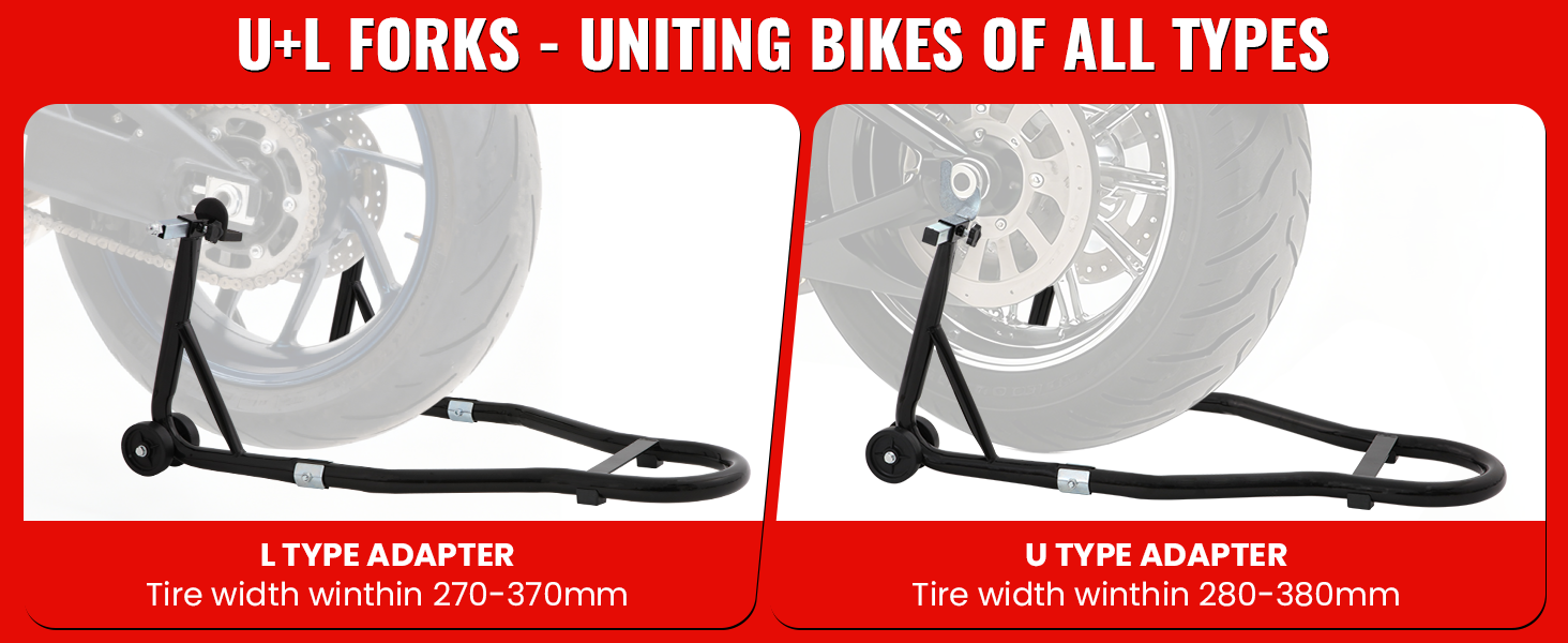 Text reads 'U-L FORKS - UNITING BIKES OF ALL TYPES'. Technical diagram or illustration showing bike fork designs and specifications.