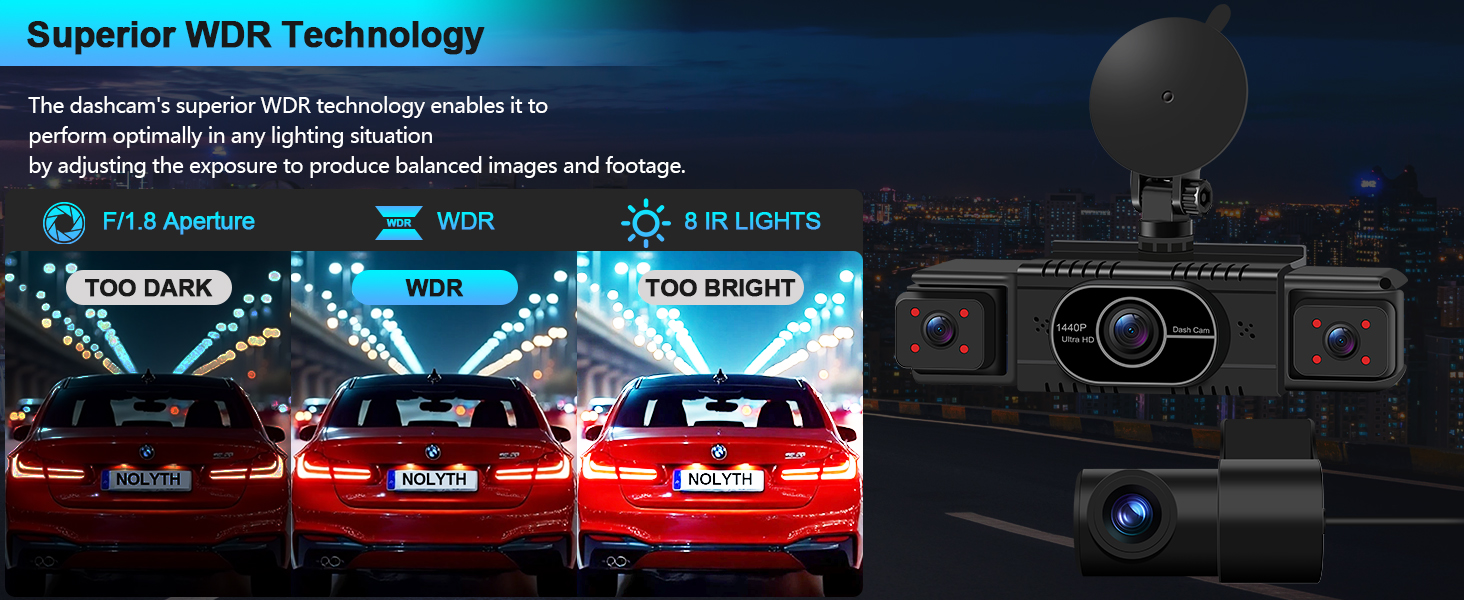 Text reads 'Superior WDR Technology'. Dark technical diagram showing camera or imaging system specifications with multiple labeled components.