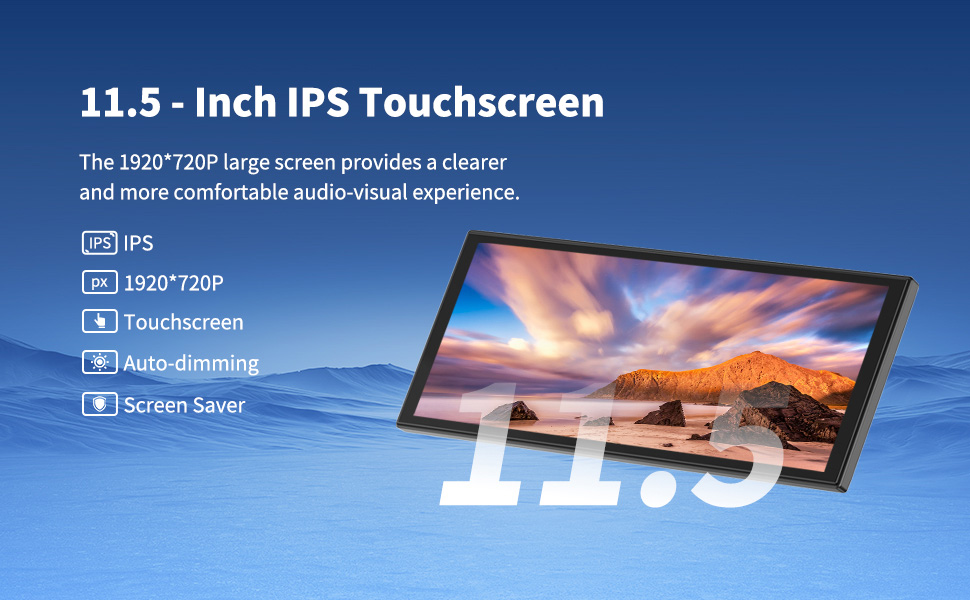 Text reads '1920 * 720 HD Mirror Link'. Shows car display mirroring setup with tent camping scene and movie display demonstration.