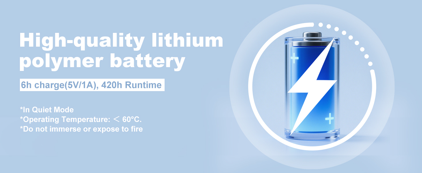 Text reads 'High-quality lithium polymer battery'. Technical product image showing a battery component with blue tinted background and circular logo elements.