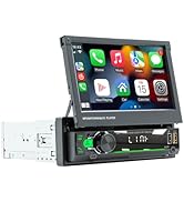 Loddery Flip Out Single Din Stere with Apple for Carplay Wireless Android Auto RDS,Radio 1 DIN wi...