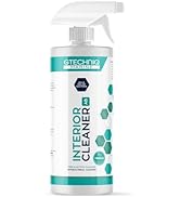 Clear glass bottle with black cap containing liquid, featuring turquoise and white product label.