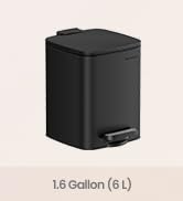 Text reads 'XL Sensor 13 L 1'. Stainless steel pedal-operated waste bin with black accents shown next to smaller reference container.