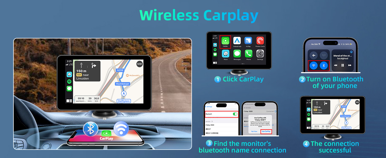 Series of digital interface screenshots showing various menu screens and navigation options with blue background.