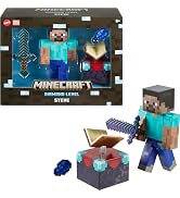 Mattel Minecraft Diamond Level Steve Action Figure with 3 Accessories, 5.5-in Collector Scale & P...